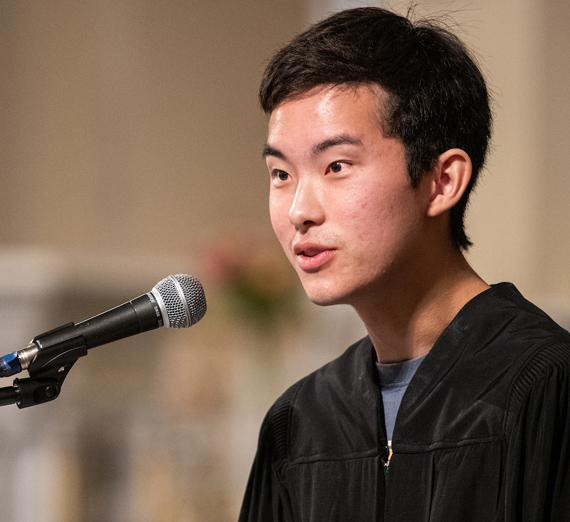 Senior Grant Hagen in Boilier Building.